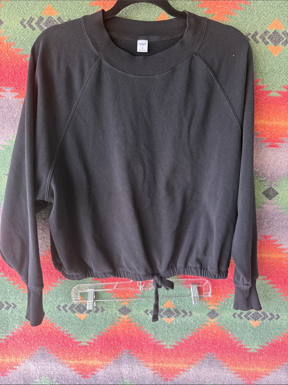 Old Navy Black Crewneck Drawstring-Hem Women's Sweater